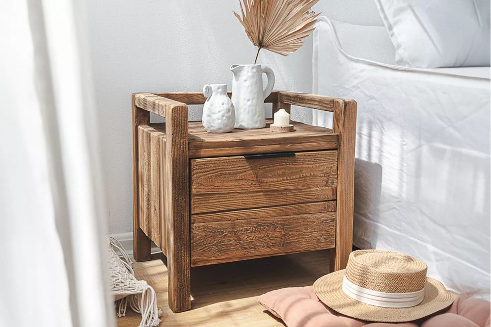 ASGARD BEDSIDE TABLE SUSTAINABLE RECLAIMED PINE 1-DRAWER PEDESTAL