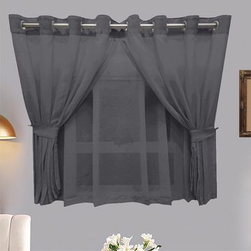 Matoc Designs Curtain -  Café Double Layer - Mystic Voile - Dark Grey - Eyelet - 300cm W x 123cm H
