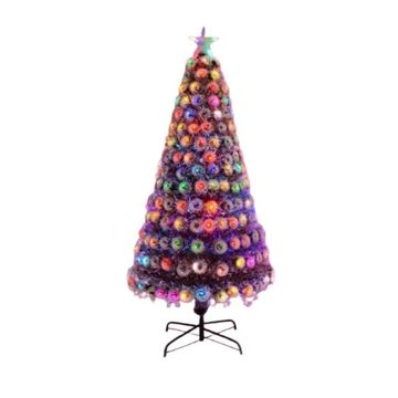 Pre-Lit Artificial Christmas Tree, 180 cm, Multi-Colour LED Lights, Black Stand