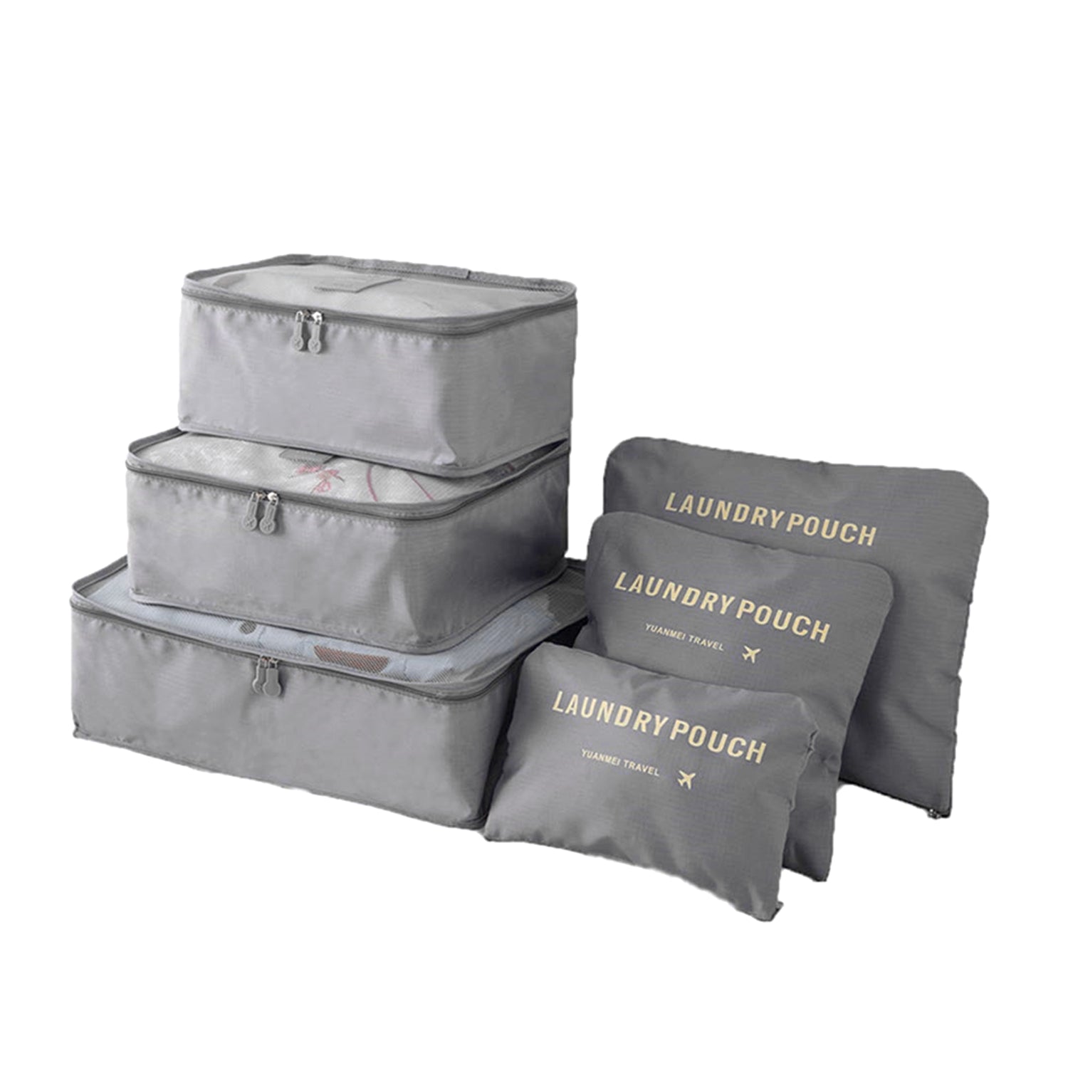 6Pcs Travel Luggage Packing Cubes Organizers- Grey