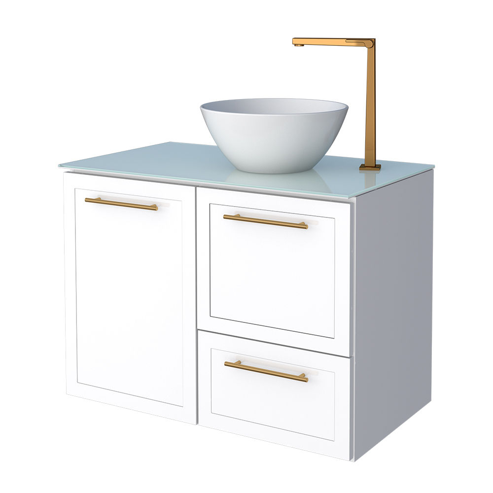 Jambo Tempered Glass Bathroom Vanity- Cuia Basin-White