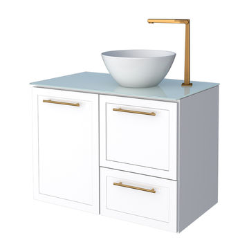 Jambo Tempered Glass Bathroom Vanity- Cuia Basin-White