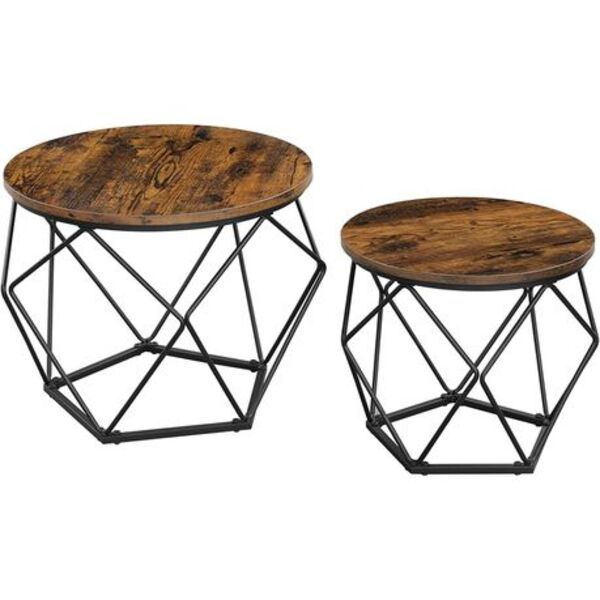 Rustic Nesting Coffee Tables Set of 2 - Wood Top with Metal Geometric Frame