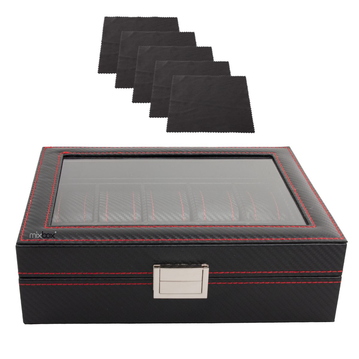 10 Slot Carbon Fiber PU Watch Display Storage Box