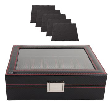 10 Slot Carbon Fiber PU Watch Display Storage Box