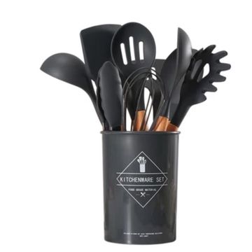 Set of 12 Silicone Kitchen Utensil Set - Black