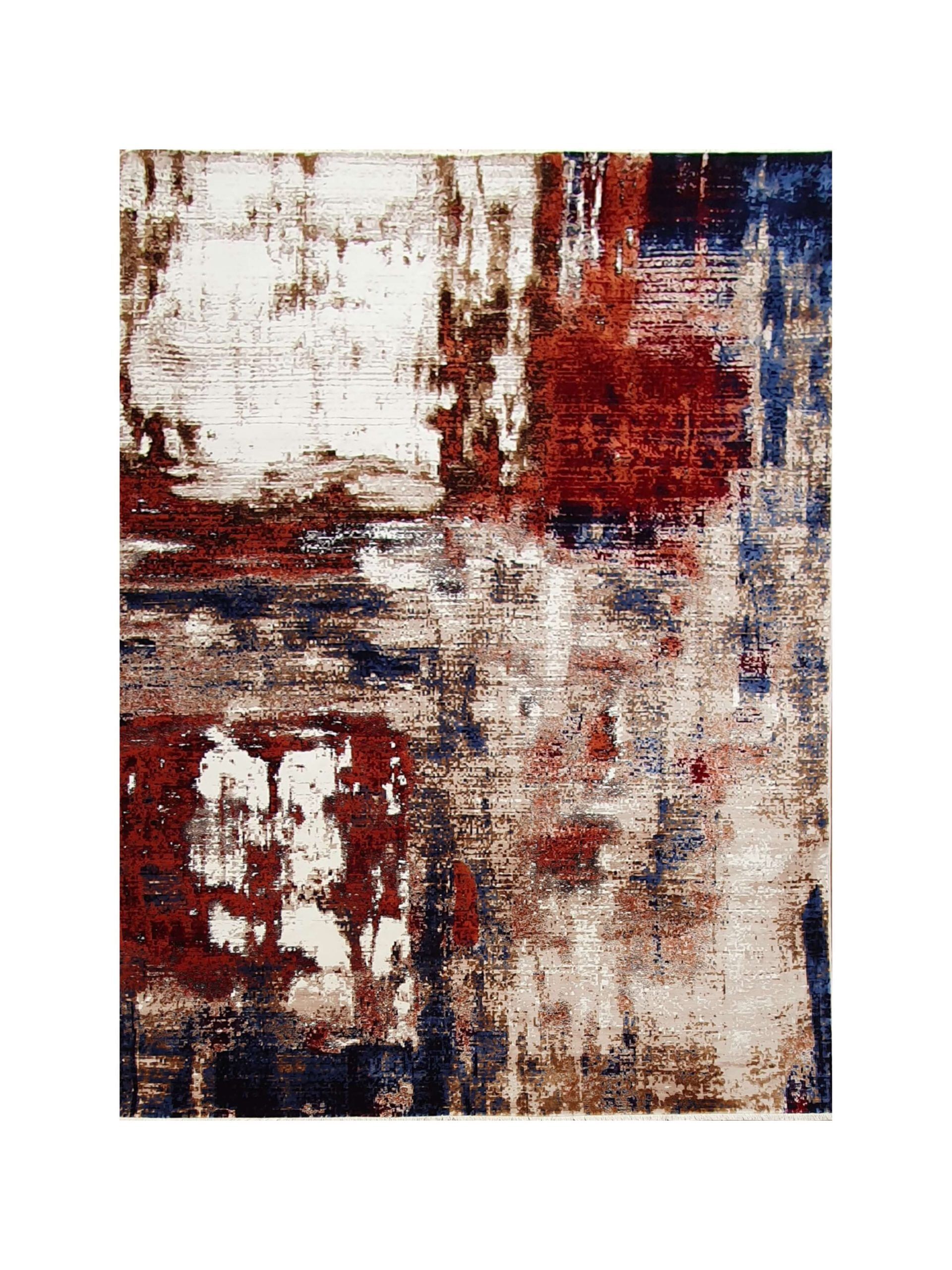 BK Carpets & Rugs - Modern Abstract Contemporary Rug – 2m x 2,9m -Beige, Red & Blue