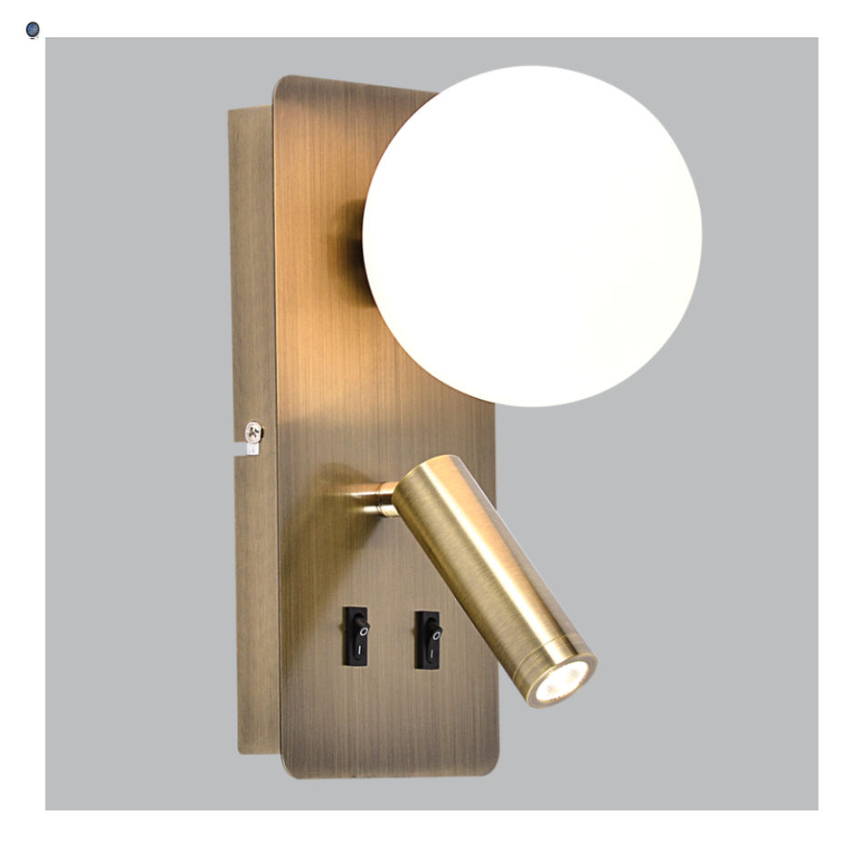 Metal Wall Bracket with Opal Plastic Cover and 2 Switches