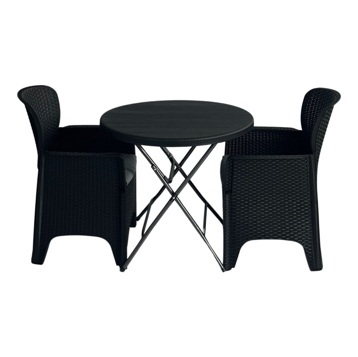 3-Piece Cushioned Outdoor Patio Set – Folding Table and Armchairs in Rattan-Style Design with Cushions
