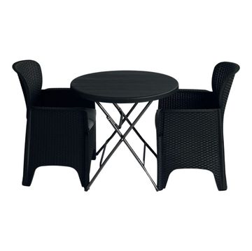 3-Piece Cushioned Outdoor Patio Set – Folding Table and Armchairs in Rattan-Style Design with Cushions