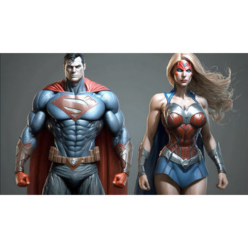 Canvas Wall Art - Canvas Wall Art –Male and Female Superhero - B1065 - [120 x 80 cm]