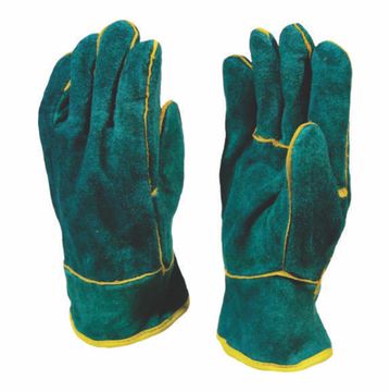 GREEN LEATHER LINED WELDERS GLOVES 10CM WRIST LENGTH