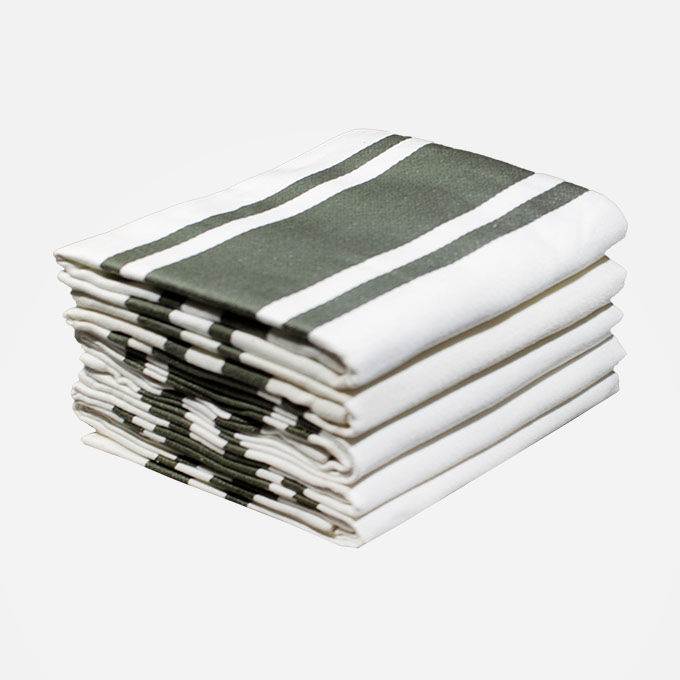 Multipurpose, Easy Fit, Absorbent Kitchen Towel - Design 2024 - 050x080cms - (05 Pc Pack) - Stripe - Oil Green