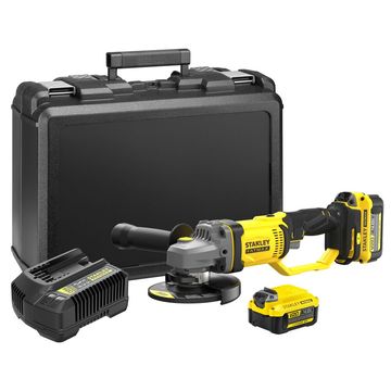STANLEY FATMAX V20 18V 125mm Cordless Angle Grinder +2 X 4Ah Batteries + KitBox | SFMCG400M2K-QW