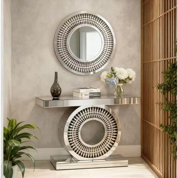 Madiega Furniture - Circular Glam Console And Mirror Set