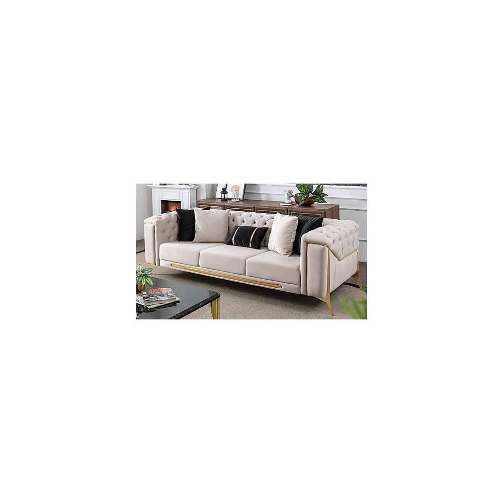 Modern Figure It Out Ivory Tufted Button 3 Seater Couch