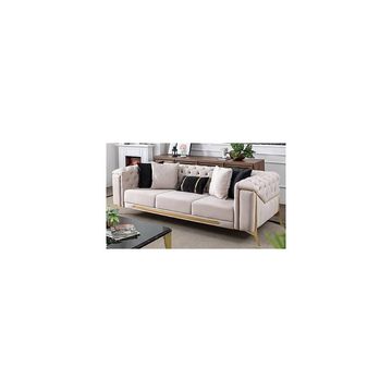Modern Figure It Out Ivory Tufted Button 3 Seater Couch
