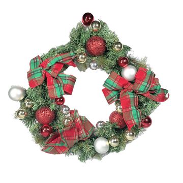 Wreath With Tartan Bows And Red Baubles 60cm