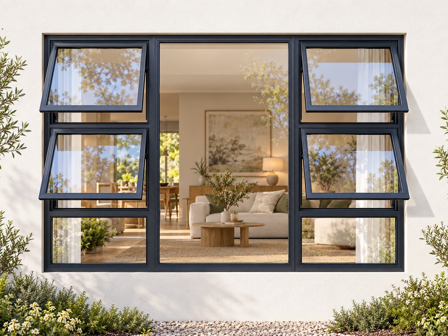 Kenzo Premium Top-Hung Aluminium Window - Charcoal, 2400 1500 mm, Four Openers with Fixed Centre and Lower Panes, Clear Glass