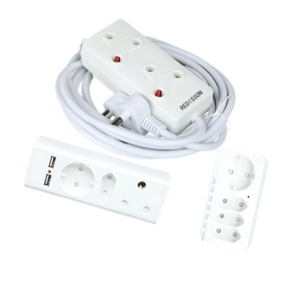 15 M Extension Cord Bundle With 3 Way Multi-Plug And 1 Adapter
