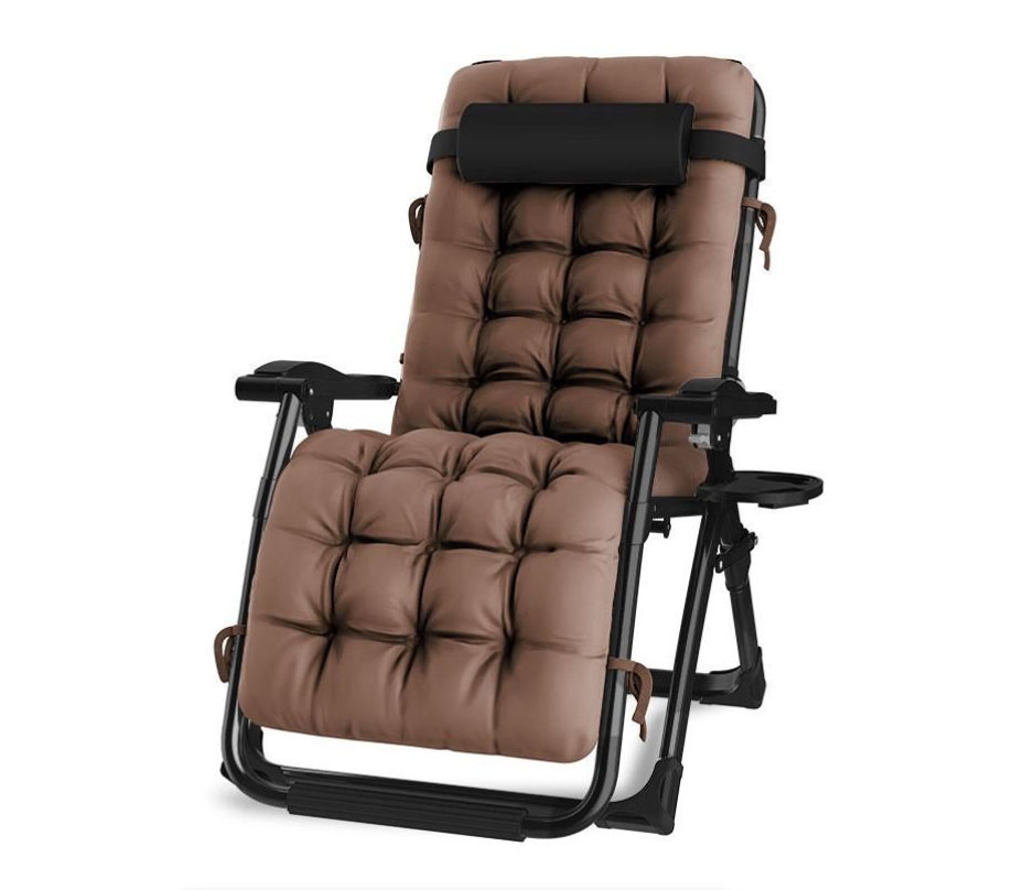 Adjustable Reclining Padded Lounge Chair with Armrest & Headrest - Brown