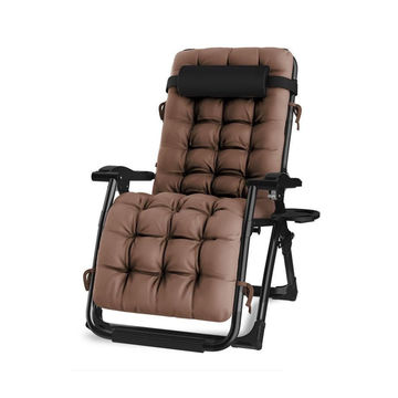 Adjustable Reclining Padded Lounge Chair with Armrest & Headrest - Brown