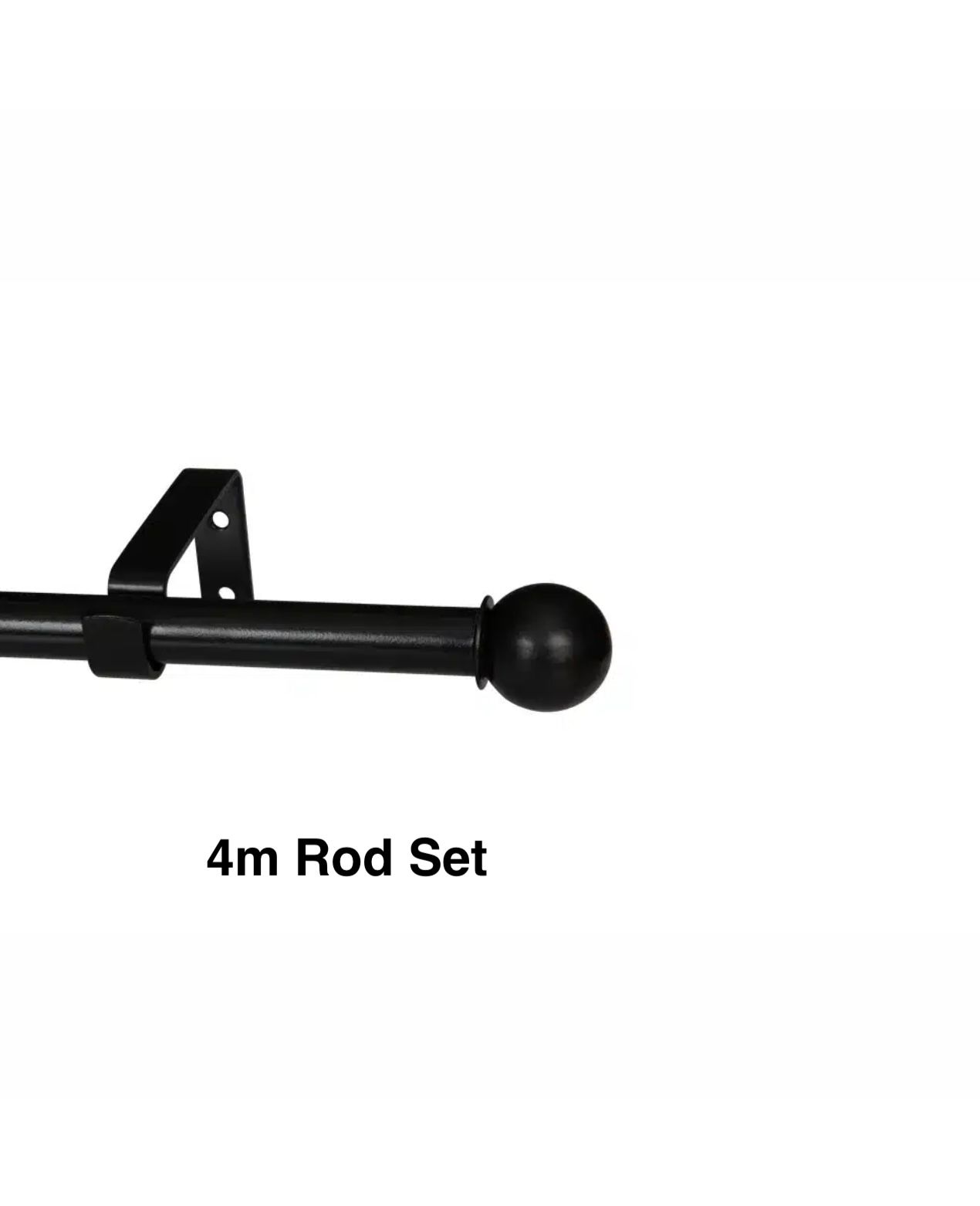 Black Single Curtain Rod Set -Ball Finial 4m