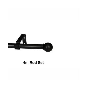 Black Single Curtain Rod Set -Ball Finial 4m