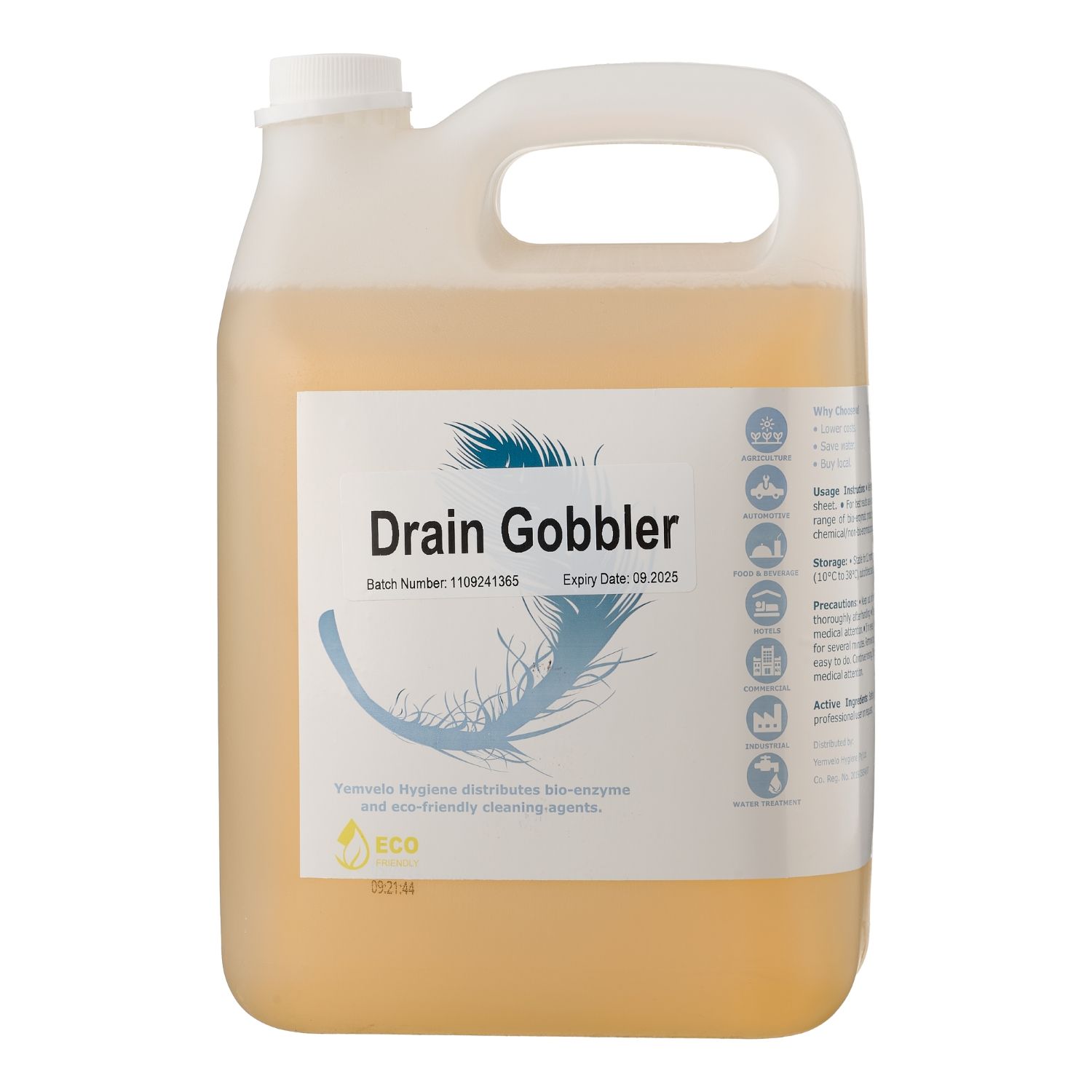 Drain Gobbler™ bio-enzyme drain maintenance treatment YEMVELO HYGIENE 5 litre