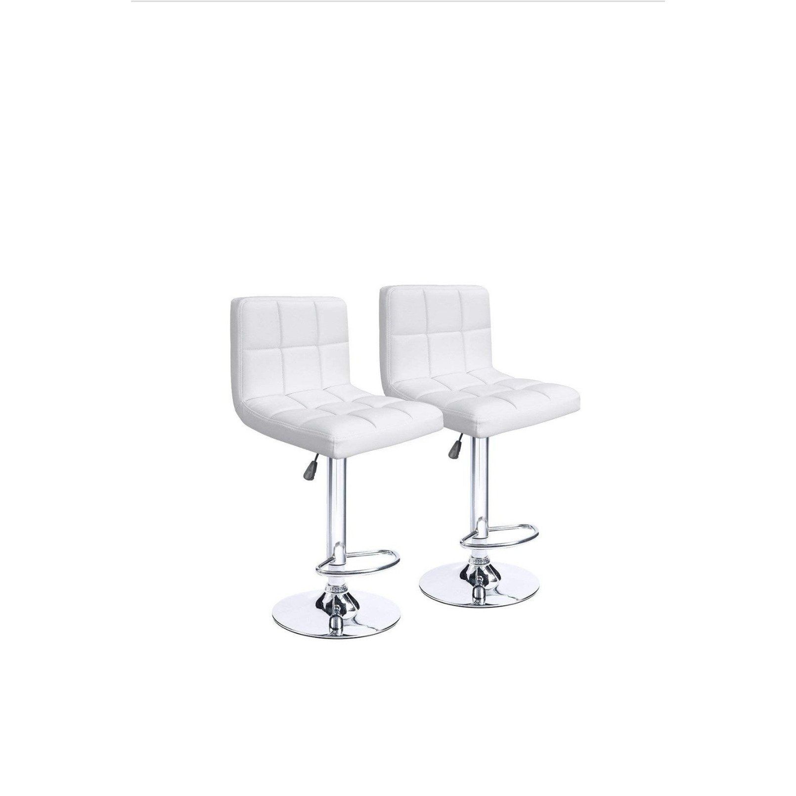 White Faux Leather High Back Barstools with gear lift and Swivel function-Set of 2