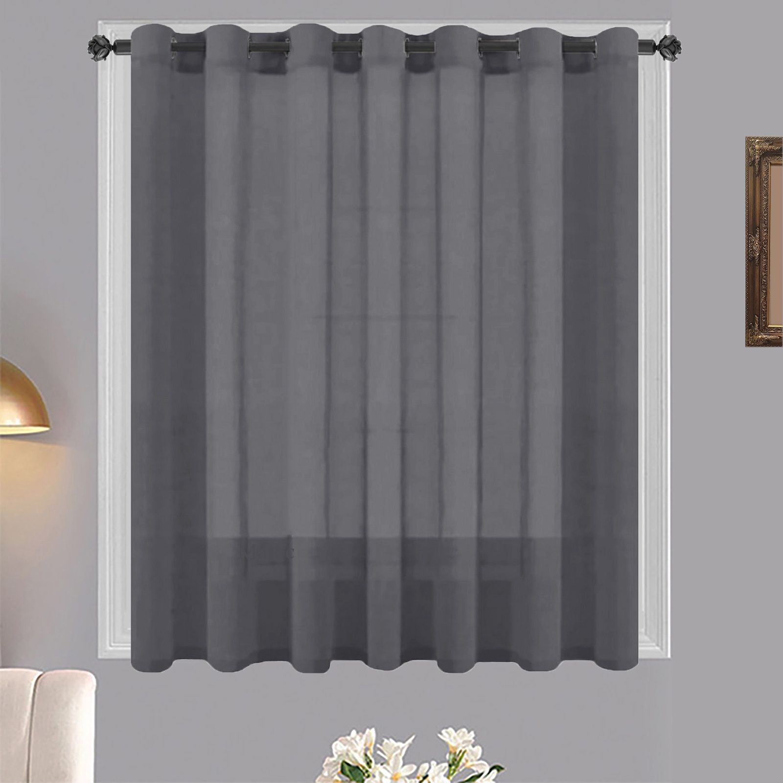 Matoc Designs Shorter Curtain - Mystic Voile - Dark Grey - Eyelet - Single Layer - 300cm W x 123cm H