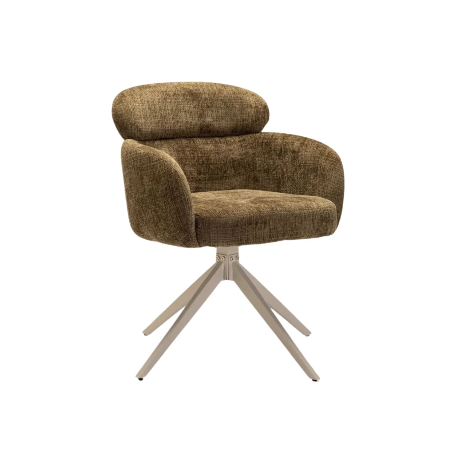 Swivel Fabric Dining Chair With Curved Arms - Green