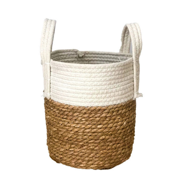 White Two-Tone Basket with Cotton Handles