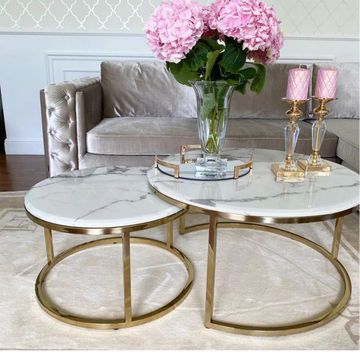 KC FURN-Accent Marble Top Nesting Tables with Gold Frame