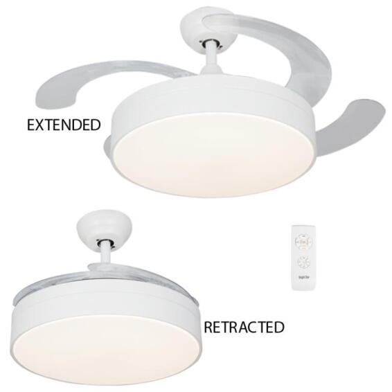 BRIGHTSTAR Ceiling Fan with LED Light Retractable Blades White