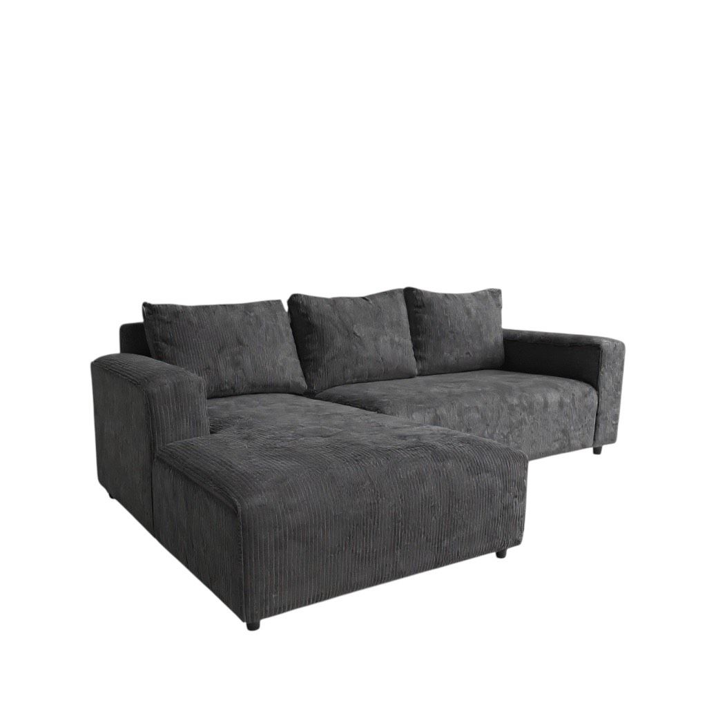 3 Seater -L Couch - Corduroy fabric - Dark Grey - Right Side