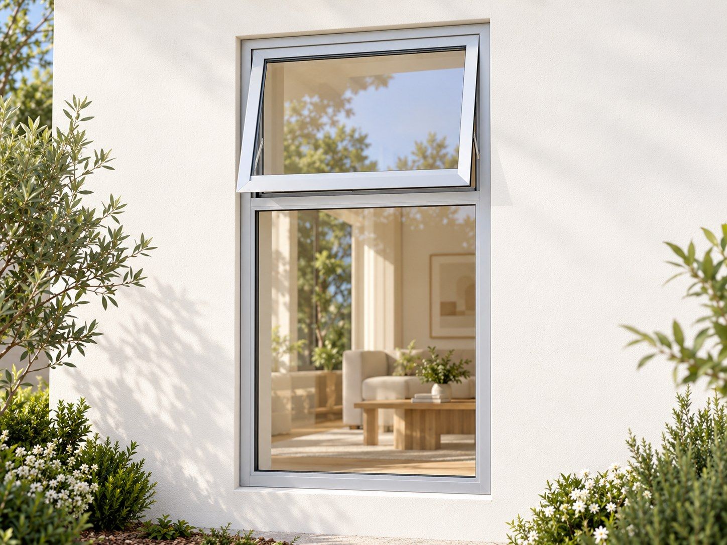Kenzo Premium Top-Hung Aluminium Window - Silver, 900 1500 mm, Upper Opener with Fixed Lower Pane, Clear Glass
