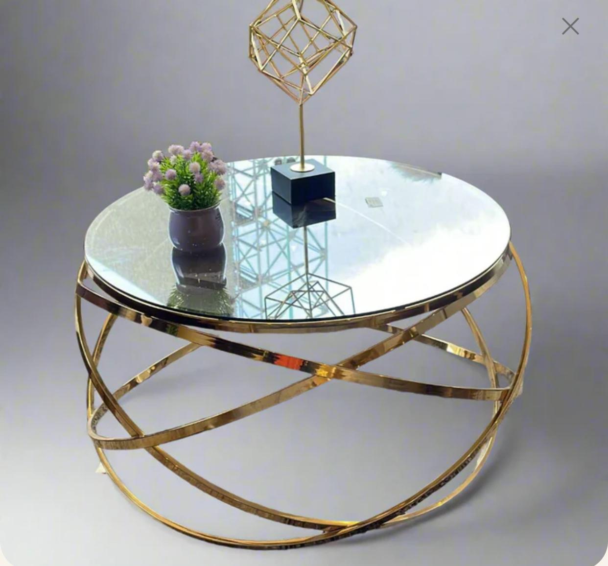IG Furn- HL3 60 cm Clear Glass Top Coffee Table Gold