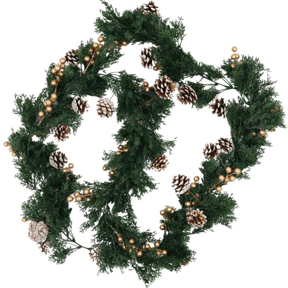 Christmas Garland with Pine and Holly Gold Berries - UV Protected -  200cm