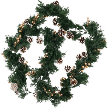 Christmas Garland with Pine and Holly Gold Berries - UV Protected -  200cm
