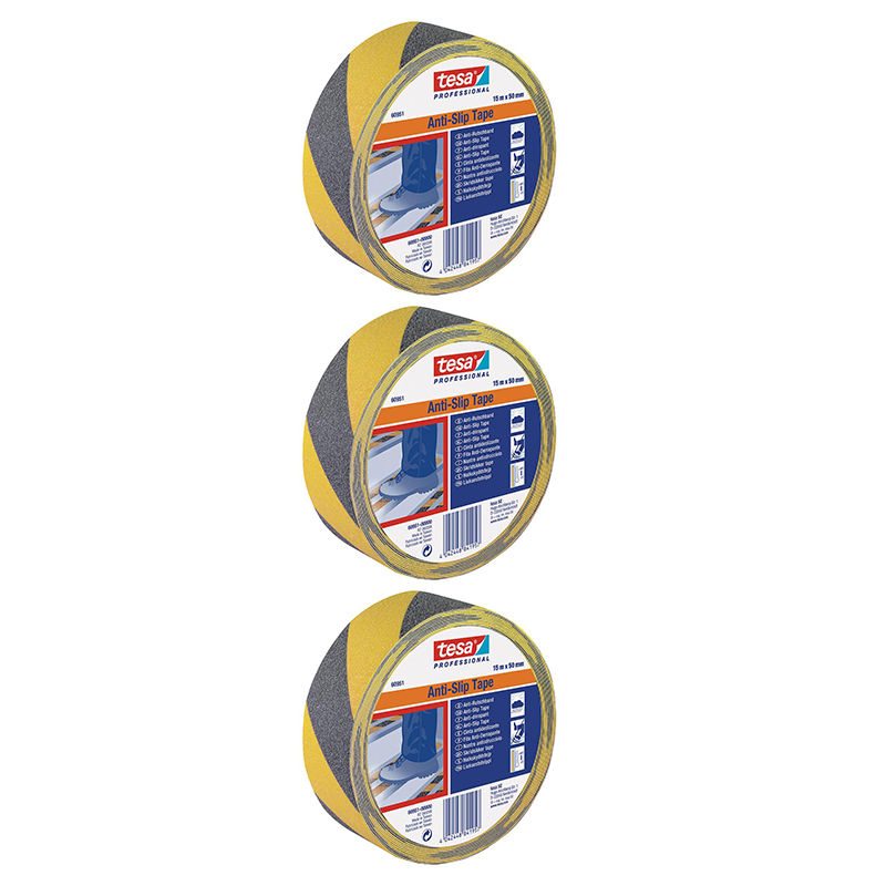 TESA Anti Slip Tape Professional 15m x 50mm Yellow-Black ( 3 Pack )
