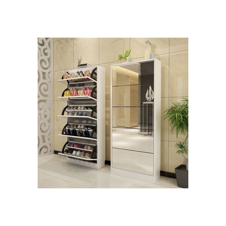 Mirrored shoe storage cabinet white