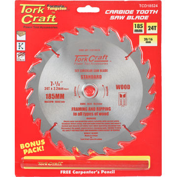 Tork Craft - Blade Tct 185 x 24T 20/16 General Purpose Rip - 5 Pack
