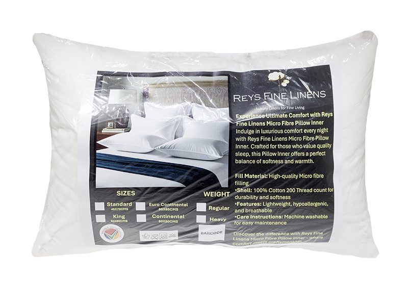 Rey's Fine Linen - Pillow Inner - 100% Cotton T200 with Micro Fibre-Continental(20 Pc Pack)