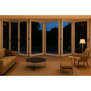 Kenzo - SFD6FG7LW - Aluminium Fold A-Side Door 4.2mx2.1m White 5 Doors Open Left, 1 Door Open Right Viewed From Outside