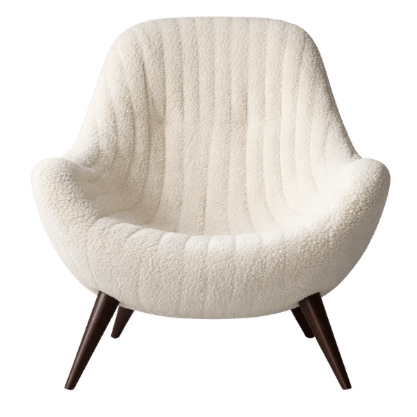 Lucky Furn Modern White Bouclé Accent Chair with Dark Wood Legs