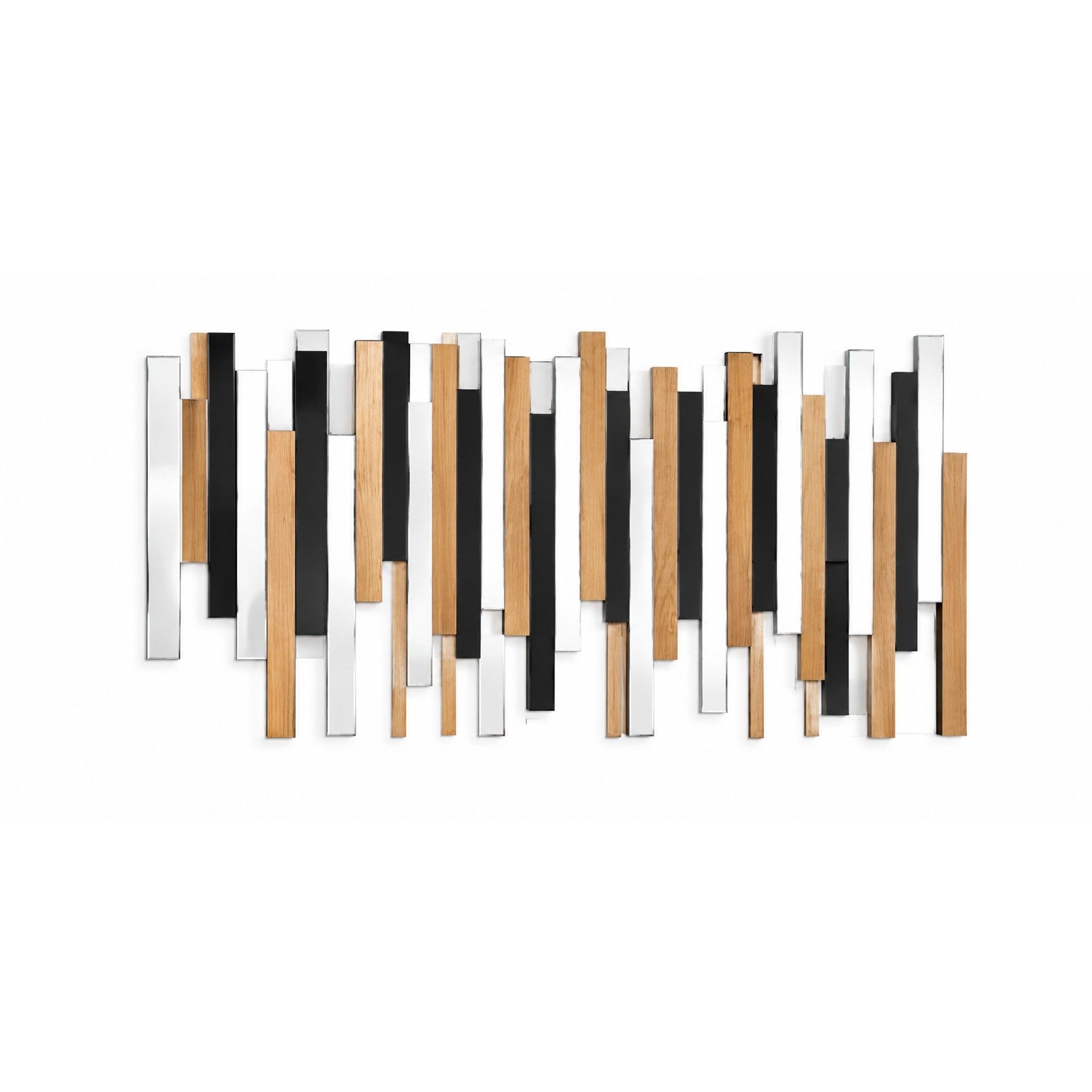 Madiega Furniture - Modern Abstract Geometric Wall Mirror – Wood, Black & Silver Vertical Panel Design
