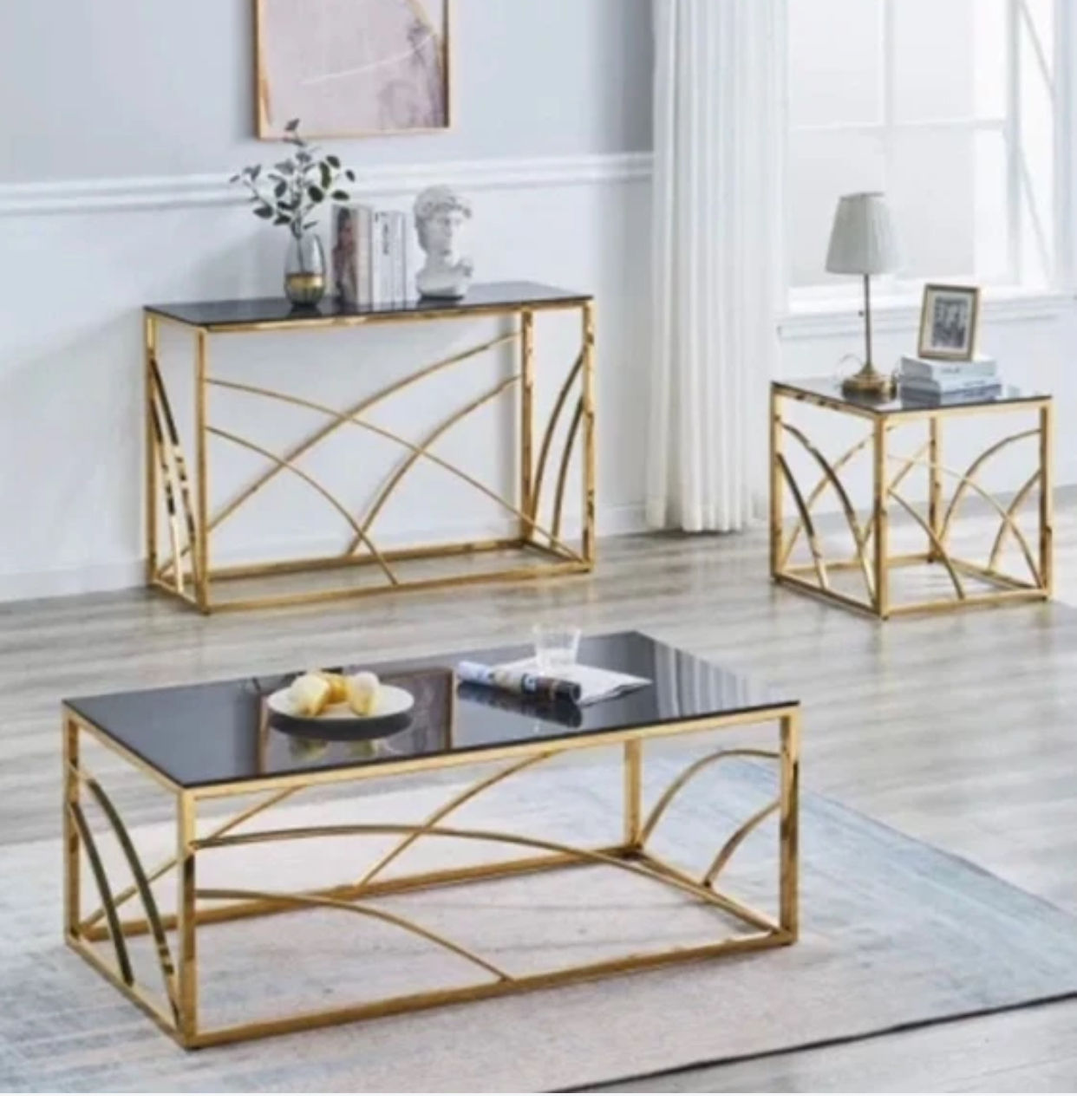 EFURN- Luxe Gold Lounge Combo (Coffee table, Console & Side table )
