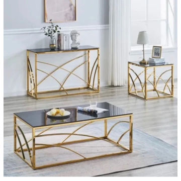 EFURN- Luxe Gold Lounge Combo (Coffee table, Console & Side table )