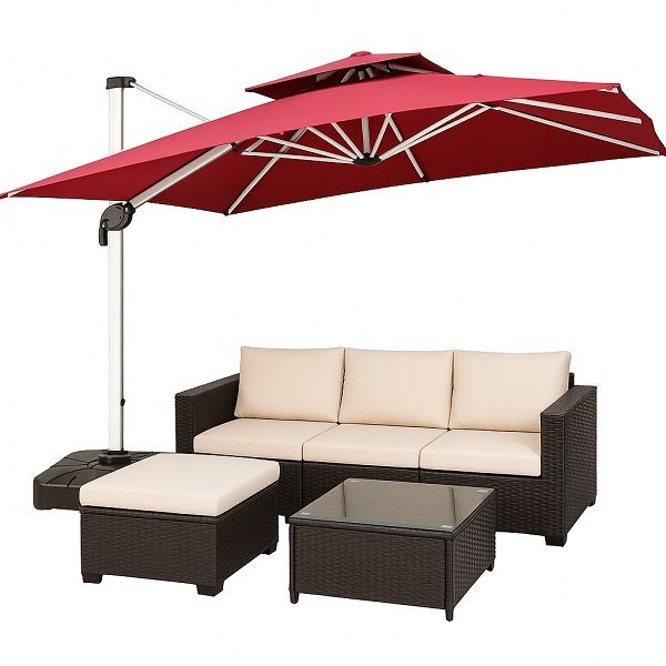 Prestige Home - Red Outdoor Sun Umbrella and Solaro 3pcs Patio Lounge Set Combo Special